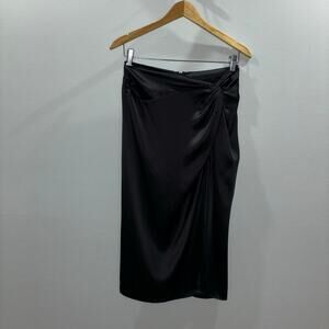 Amanda Uprichard Ansley Midi Wrap Slip Silk Skirt in Black Size Small